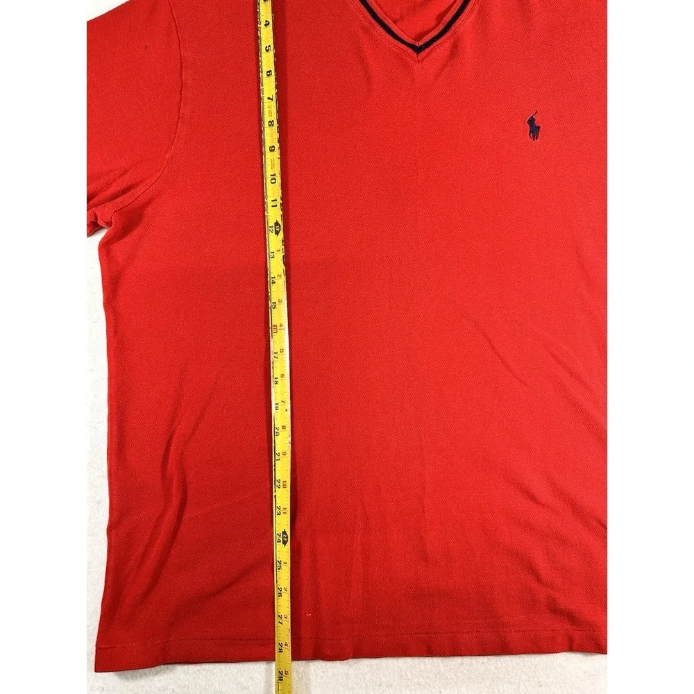 Polo Ralph Lauren Men's Red V-Neck Polo Pony Logo Cotton Knit T-Shirt XL